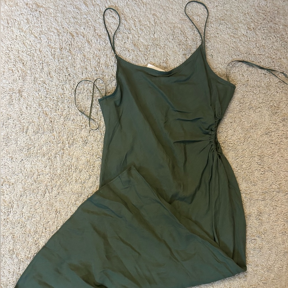 Zara NWT Elegant Green Slip Dress With Cut Out